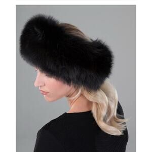 Surell Genuine Fox Fur Crystal Black Headband / Scarf - one size - retail $269